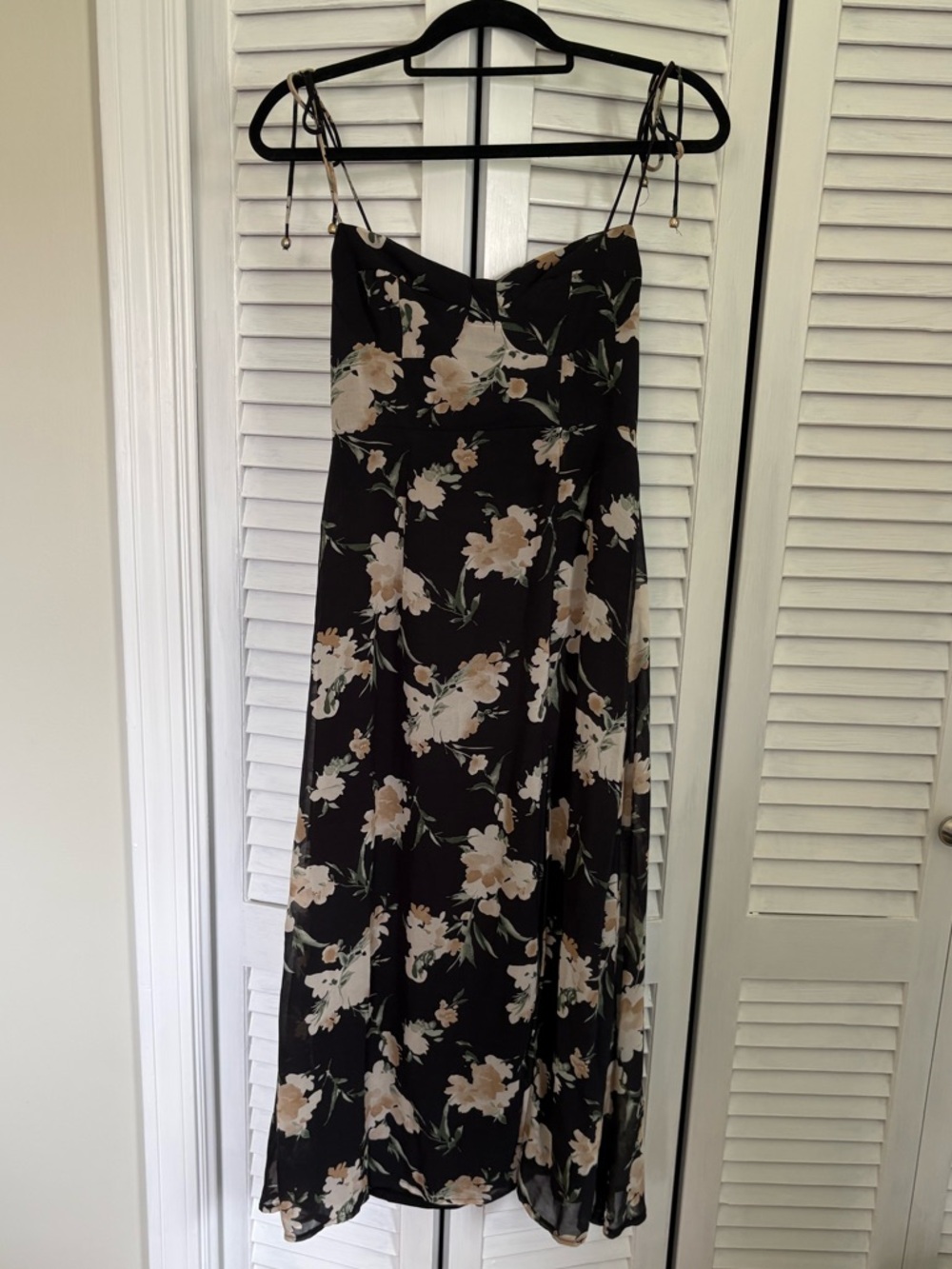 Petal & Pup Black Midi Dress with Beige Floral Print